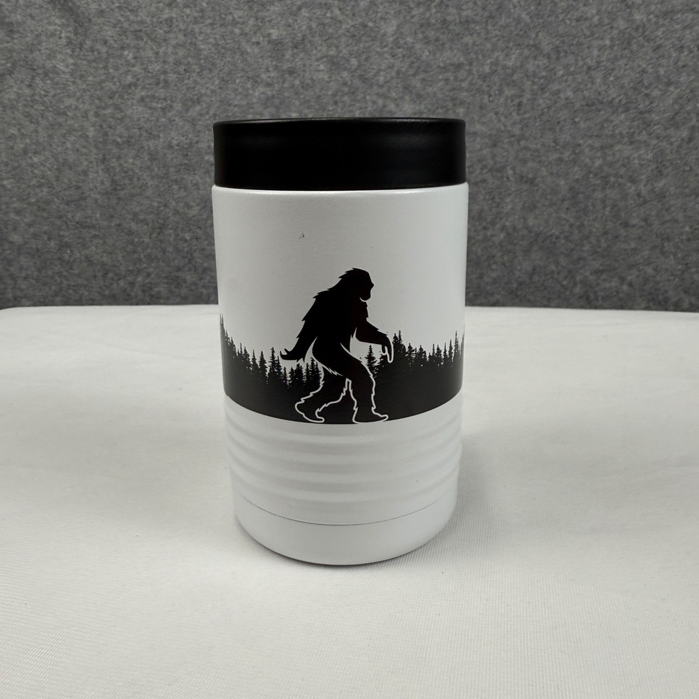 New York Bigfoot Sasquatch Pine Forest Insulated Can Cooler White Stainless 12oz